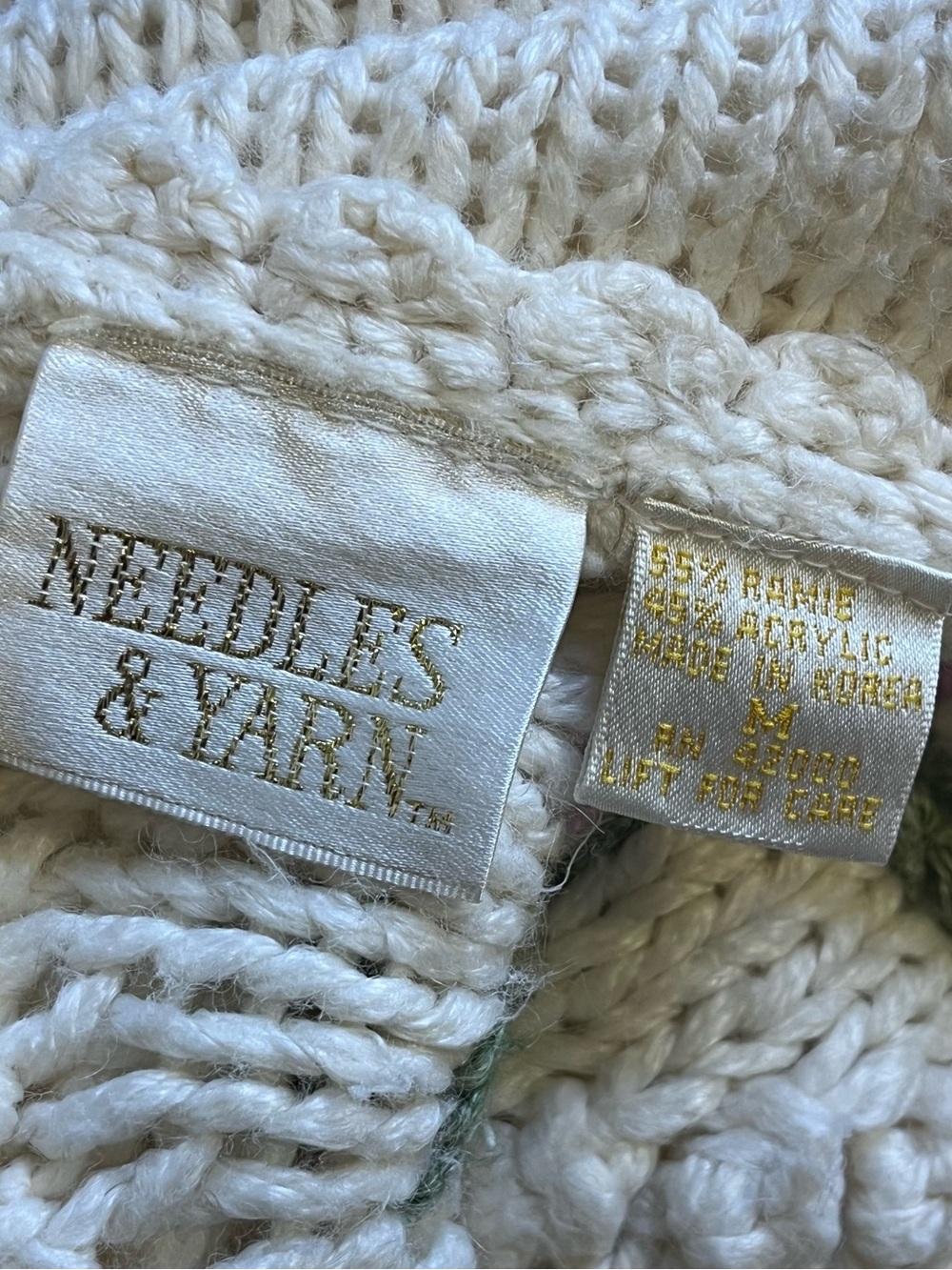 Vtg 80s 90s Needles & Yarn Floral Knit Cottagecore Coquette Sweater M Pearl - Picture 8 of 10